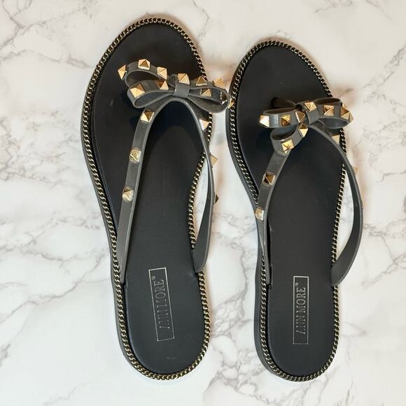 Ann More Grey JELLY SANDALS BOW TRIM DECORATION THONG SANDAL SZ 10 $28 - Picture 5 of 11